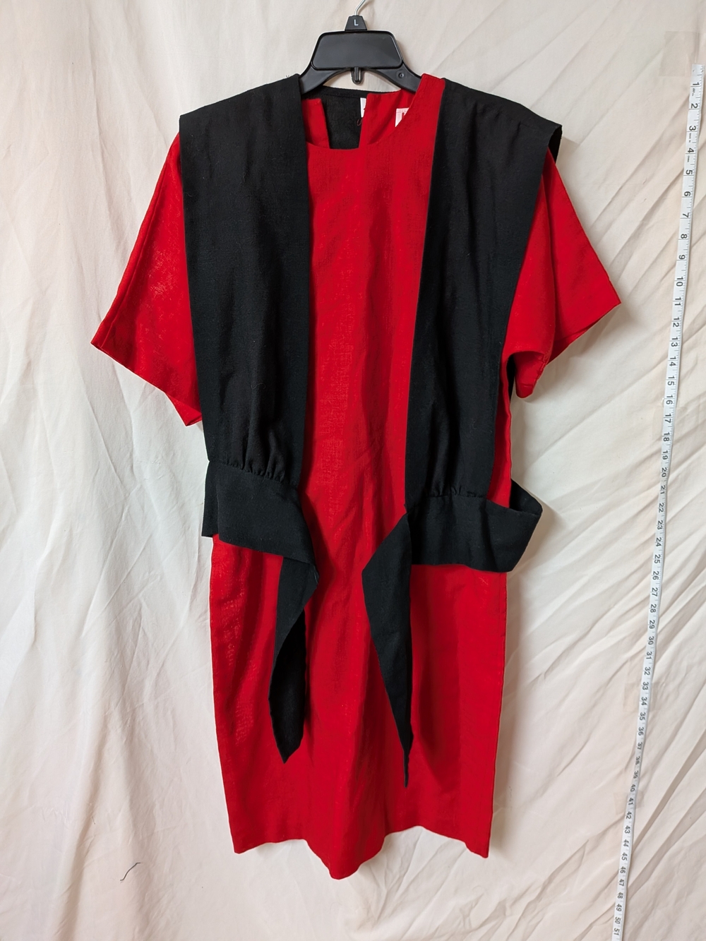 Vintage 70s 80s Jerell of Texas Red & Black Colorblock Tie Waist Dress - Small